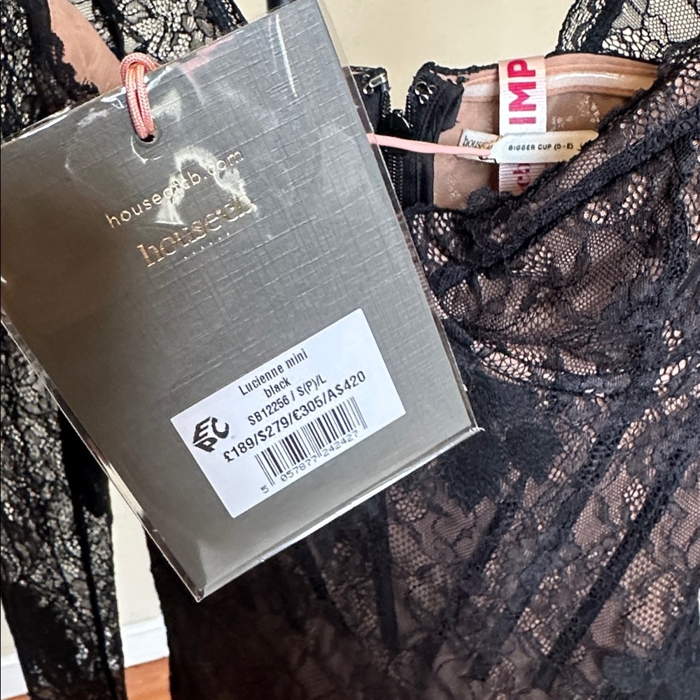 House of CB Lucienne Lace Mini Dress Black Embroidered Floral Limited Edition S - Picture 9 of 10
